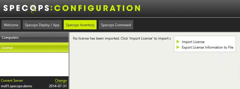 Import your license key Enter your license key in the Specops Configuration Tool. 1. Open the Specops Configuration Tool. 2.