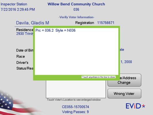 The Back button will return you to the Home Screen of the EViD VERIFY VOTER INFORMATION This screen displays the voter s information when getting ready to make a Name/Address Change.
