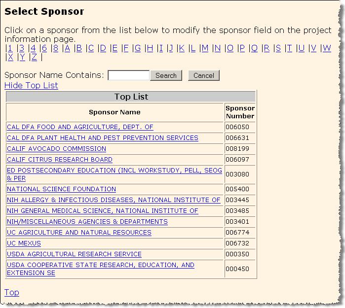 05/29/2009 PAMIS ecaf Analyst User Guide Slide 29 The Lookup Window To select a sponsor from the Look Up list, either: Click on a blue number or letter corresponding