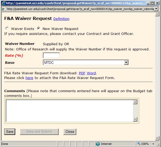 Requesting an already existing waiver will not cause your ecaf to route to the Dean s office. 05/29/2009 PAMIS ecaf Analyst User Guide Slide 37 You may also select New Waiver Request here.