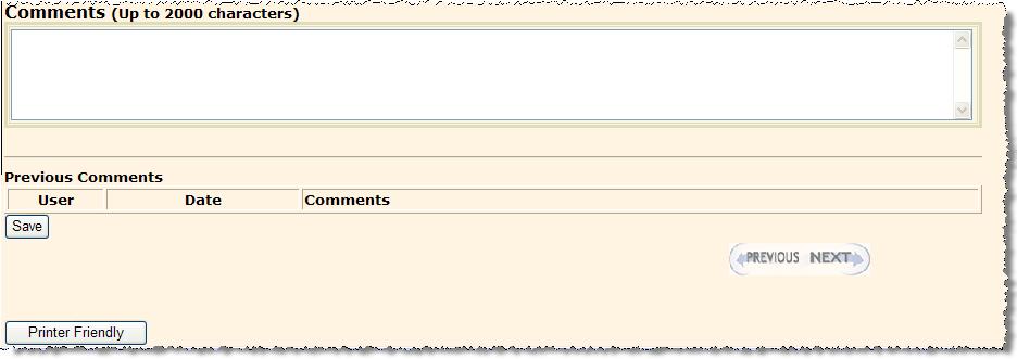 As with the other data entry tabs, this one ends with an optional comments section, and a record of other