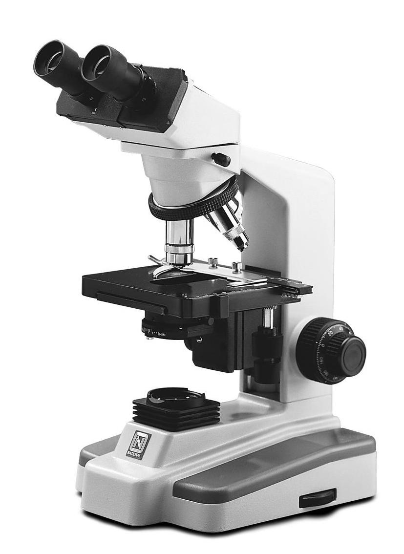 Interpupillary scale Viewing head of microscope Knurled head locking screw Revolving nosepiece Arm of microscope stand Objective lenses Specimen holder (mechanical stage) Stage Abbe condenser 1.25 N.