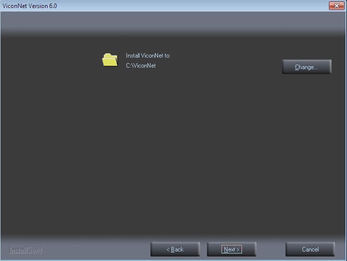 Select the folder where the ViconNet software is to be installed or keep the default