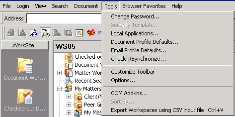 In Filesite the command is on the Worksite, File