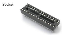 10. Notice that the 28-pin socket has a small notch in one end, similar to the resistor pack we saw before.