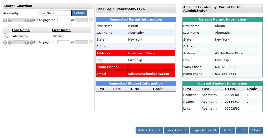 On the Interoperability > esp > Parent Account Management screen, from the Active and Locked Out tabs, users can reset passwords and lock/unlock accounts.