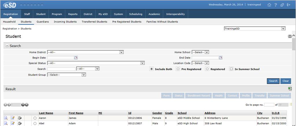Managing Individual Student Portal Credentials Usernames and Passwords can also be updated for individual students. Username Go to Registration > Students.
