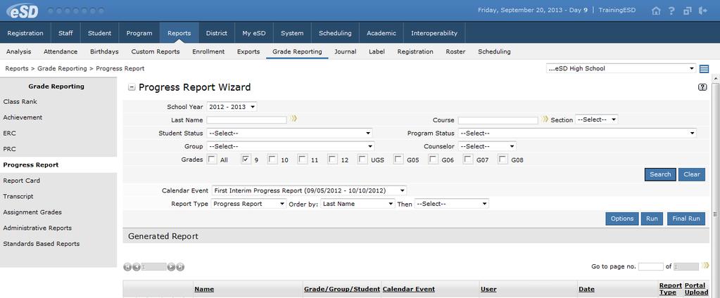 If the district has opted to display custom-format Edge documents for Schedules, Transcripts, Report Cards, Progress Reports, ERCs and/or Assessments, the applicable Portal pages will automatically