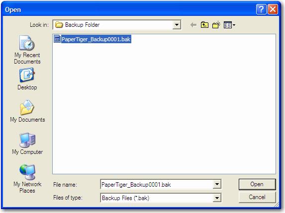 a. A file open Dialog Box will be displayed to locate the Archived File.
