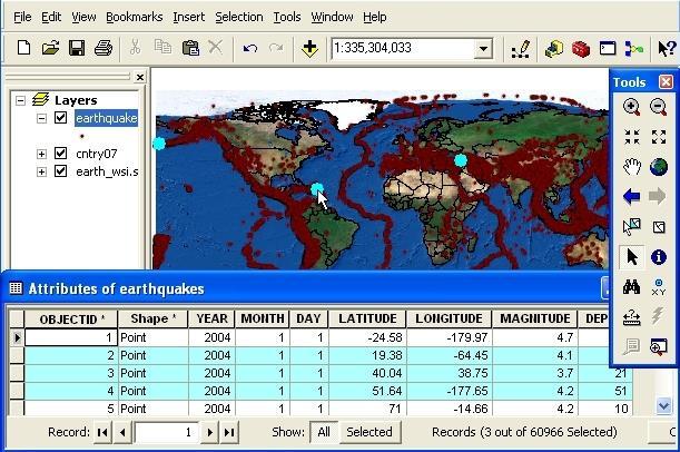 Example Geographical distribution of earthquakes Each point is an earthquake area Each point is a record in tha table with different attributes: - earthquake deph - earthquake