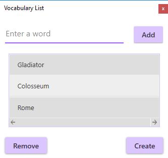 8. Rather than go directly to Microsoft Word, the Vocabulary List panel appears.