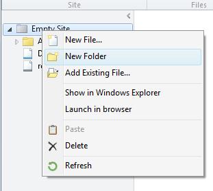 Figure 2-6. New folder context menu The contents of the new file created by this wizard represent a very basic, minimal web page.