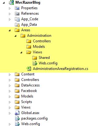 Figure 4-6. Website folder structure with an Area View Engine uses to locate the correct view.