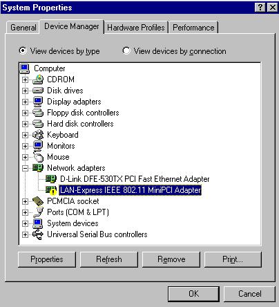 From the run window enter, c:\windows\system, locate and delete the Express.sys file Open the Control Panel double-click System and delete LAN-Express IEEE 802.
