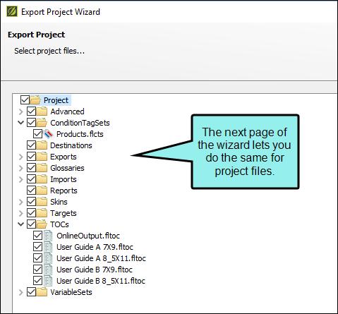 d. Make sure a check mark is next to each project folder or file that you want to include in the exported project.