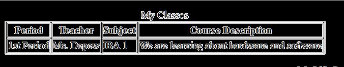 Formatting Tables in Act. 6 Insert a table in your webpage of your class schedule.