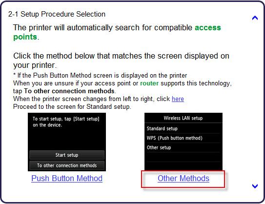 Continue to follow on-screen instructions. Select Other Methods on the Setup Procedure Selection screen (2-1).