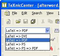 3.2. MENU BAR L A TEX= PS = PDF L A TEX= DVI This profile is commonly used during the edit-compile-debug cycle. The result is shown in the Yap (Yet Another Previewer) previewer.