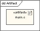 An artifact is denoted by a rectangle showing the artifact name, the «artifact» keyword and a document icon, as shown below.