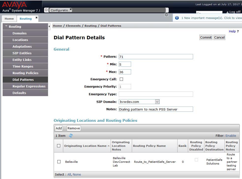 6.7. Administer Dial Patterns Add a new dial pattern for PatientTouch Communications and Communication Manager. 6.7.1.
