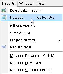 The Notepad script command included in the Reports menu.