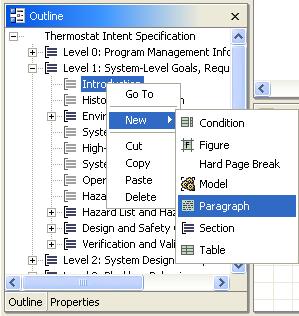 The new menu also has options for adding other things to specifications such as new subsections,