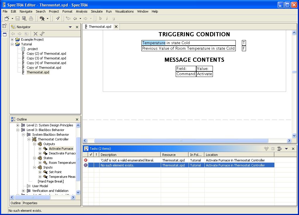 Figure 40 - Erroneous Triggering Condition Figure 41 Task Added for Erroneous Name Correcting the name and saving the file removes the error notice from the task view.