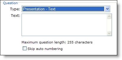 204 CHAPTER 1 l. If you select a Presentation Image question type, in the Question box, enter the text to appear. To insert an image, click Add image.