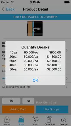 Quantity Breaks The blue info button displayed next to the price indicates there are quantity