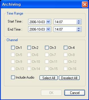 Search Functions Search Options Archive Copies a backup of the video data from the DVR to the local PC.