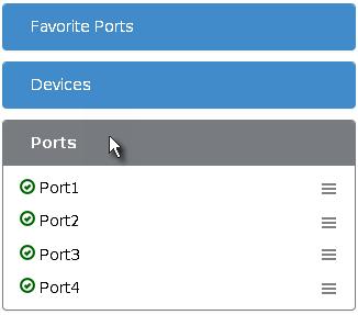 Per default, only a list of "up" ports is displayed under the selected KVM switch. Numbers in parentheses are the physical port numbers on the KVM switch.
