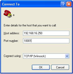 Example: HyperTerminal 1. Open the HyperTerminal and choose a name for the connection. Press OK. 2. Then enter the Ethernet address of the indicator and the port number as shown at the left.