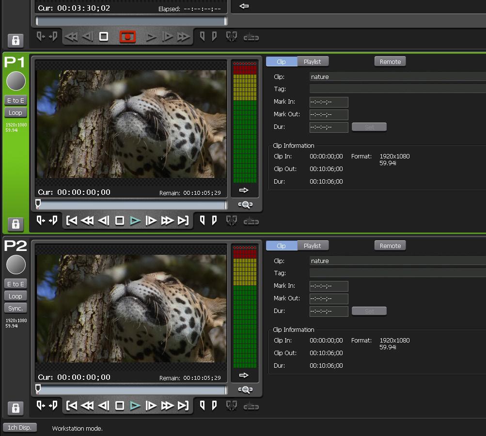 Playback with Timecode Chasing 1) Load clip or playlist to P1 (or P2) Important note: The timecode of the clip(s) loaded into P1 should not exceed the duration of the timecode on R1.