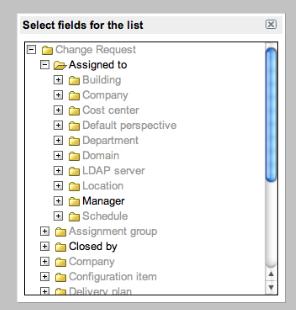 Figure 72: Select referenced fields Selecting the Manager field adds the variable ${assigned_to.