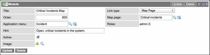 6. Click Submit. Create a smartphone map page module You can create a custom smartphone module that links directly to a map page. Role required: admin 1. 2. 3. 4. 5. Obtain the sys_id of the map page.