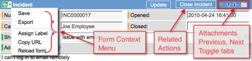 Control Icon Description Form context menu Appears when a user clicks the menu icon beside the form title or right-clicks the form header. This menu is also called a right-click menu.