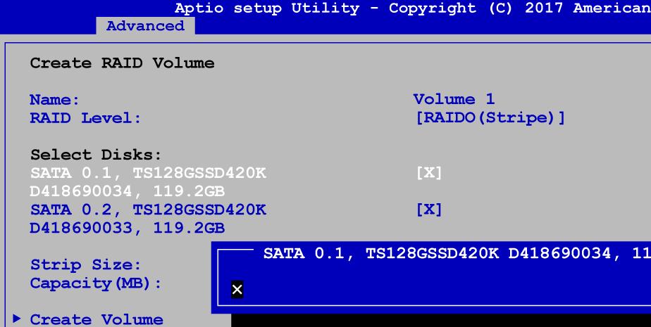 6. Select disks to create RAID Volume then Save Changes and Reset to install OS with EFI mode. D.2 OS Installation The system is featured with two SATA, including two internal SATA.