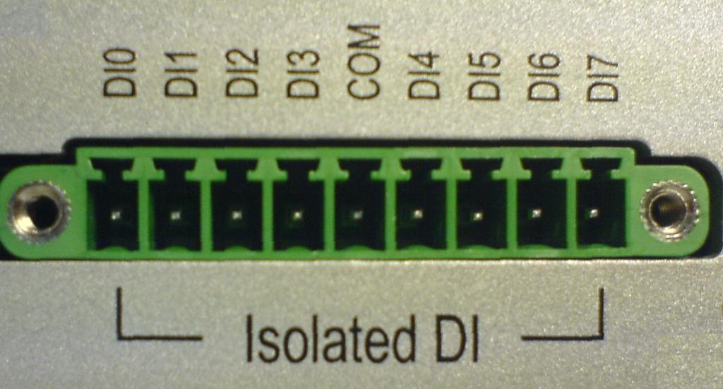 2.11 Onboard Isolated Digital Input The UNO-2176 has 8 isolated DI channels designated DI0~DI7. 2.11.1 Pin Assignments The connector type of UNO-2176 is plug-in screw terminal block that enables you to connect to field I/O devices directly without additional accessories.