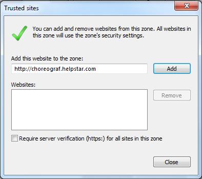 Page 8 11. Click Add. The website is now in the list of websites for the zone s security settings. 12. Click Close. 13.