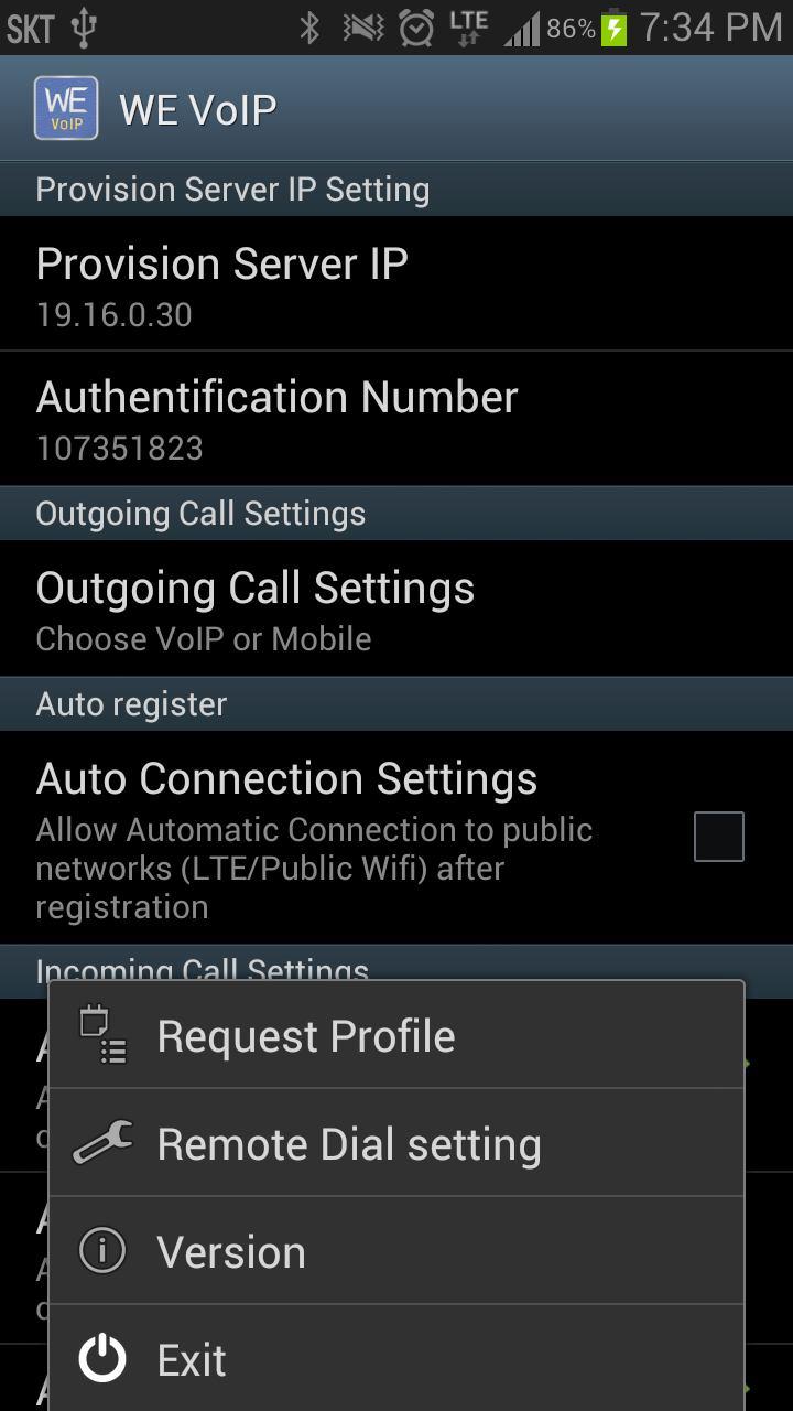 Settings Menu On some WE VoIP versions or on PBX type registered, the administrator and user settings screen may be