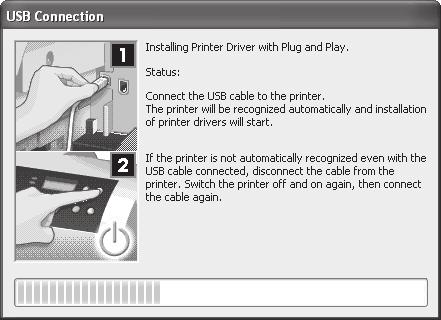 When the following dilog ox is displyed, mke sure the printer is on nd use the USB cle to connect the printer to the