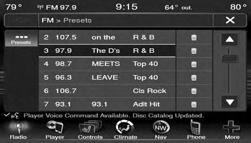 18 RADIO MODE Scrolling Preset List Once in the Browse Presets screen, you can scroll the preset list by rotation of the Tune Knob, or by pressing the Up and Down arrow buttons on the touchscreen,