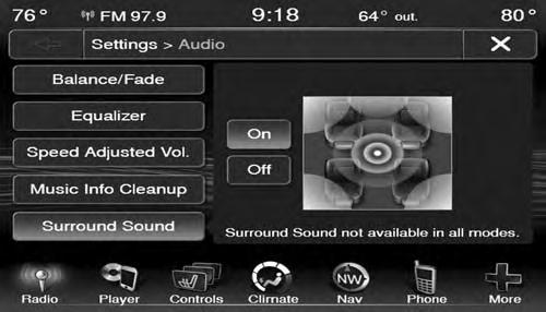 Surround Sound If Equipped RADIO MODE 29 3 Press the On button to activate Surround Sound.