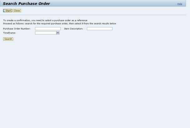 External Confirmation - SAP NetWeaver Portal - 7. Before starting to create the actual confirmation, you have to select for which purchase order or contract you want to create it.