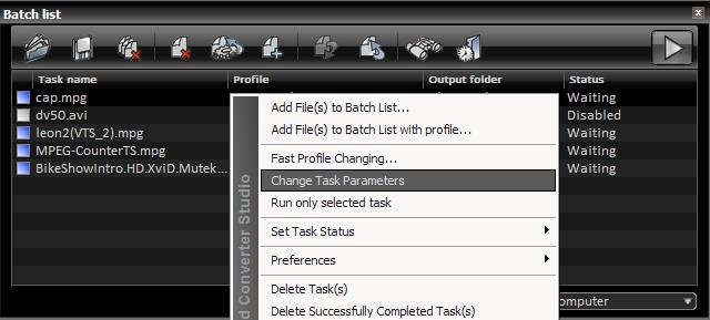 Table 3. Fast Task Profile Changing Dialog Box Controls Control Description Output Folder Current Profile Change Profile Profile Specifies the output folder for saving of encoded files.