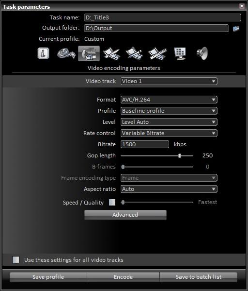 6.6 Video Encoding Parameters Click to open the Video Encoding Parameters group. It allows adjusting general settings for video encoders.