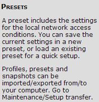 selected preset Select a preset and click this button to recall the network settings from this preset 5.5.3.