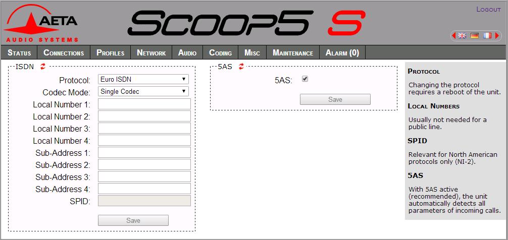 5.6.5. ISDN PARAMETERS page This page is only visible for units equipped with ISDN interface(s).