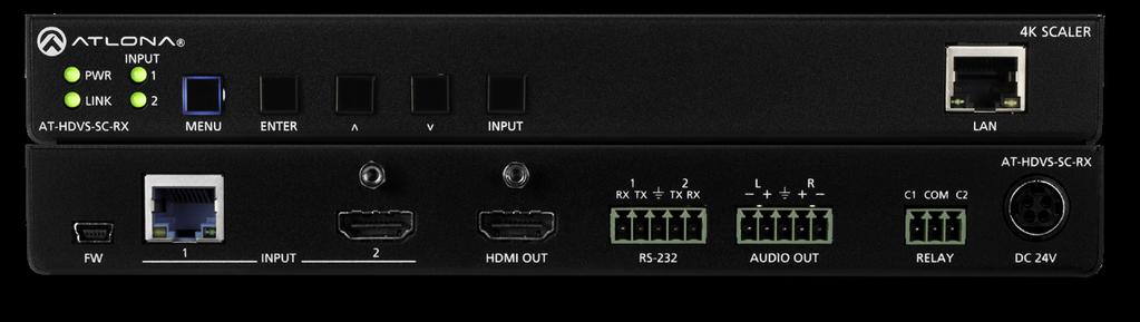 4K/UHD Scaler for HDBaseT and with Video Wall Processing The Atlona is an HDBaseT receiver and 4K/UHD scaler with a local input.