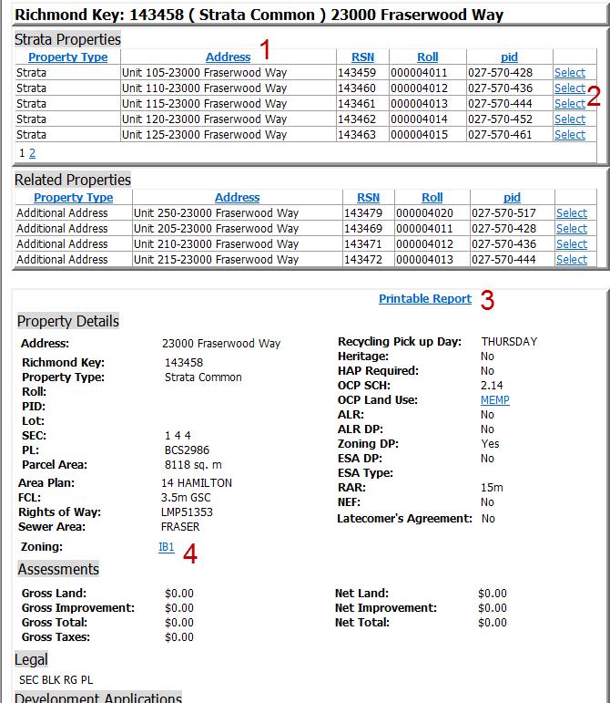 Property Details Report Clicking any of the column headings (1) sorts the properties by that column.